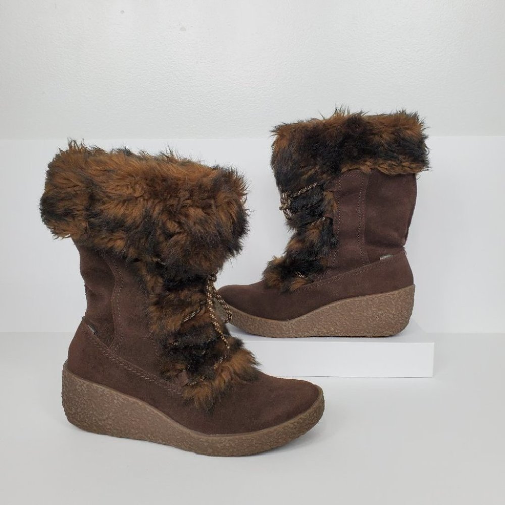 Brilliant Brown Leather Wedge Waterproof Boots Size 8M